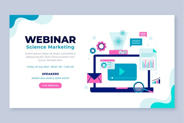 Flat design dynamic science webinar