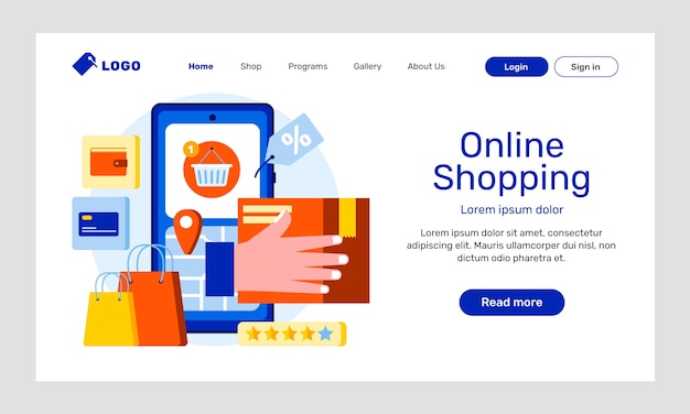 Pagina di destinazione del sito web di e-commerce dal design piatto