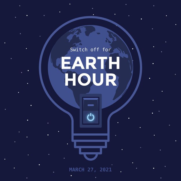 flat design earth hour light bulb