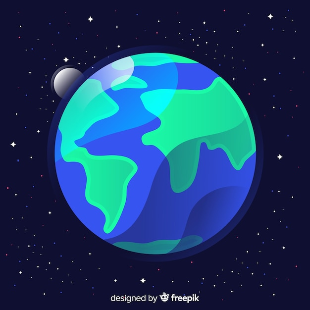 Flat design of earth in space