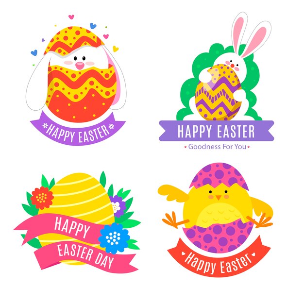 Flat design easter day label collection concept