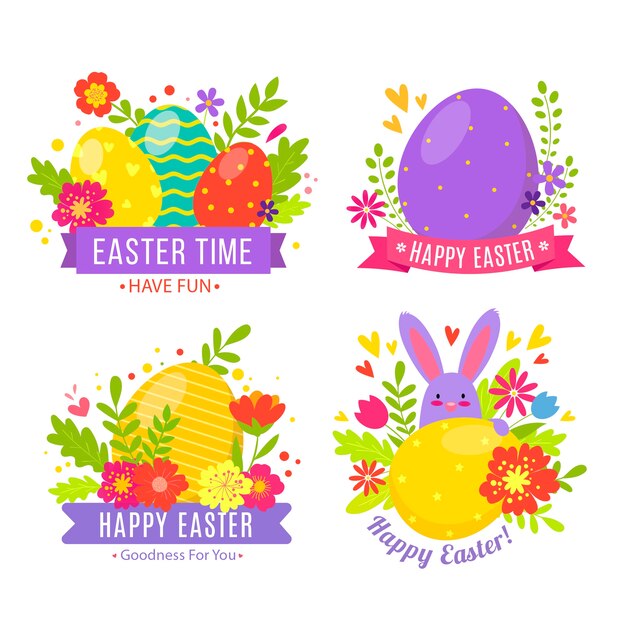 Free vector flat design easter day label collection