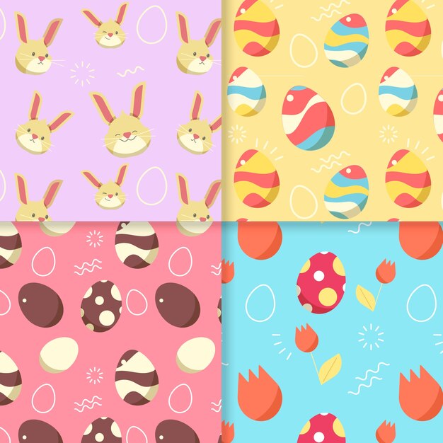 Flat design easter day pattern collection