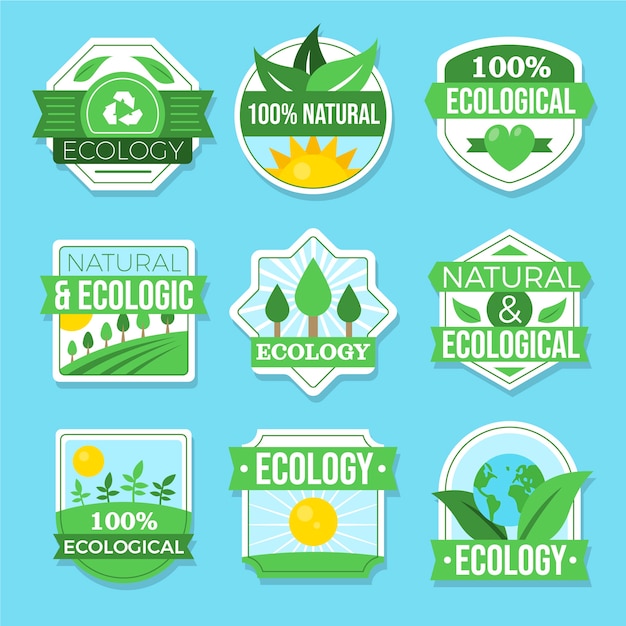 Free vector flat design ecology badges