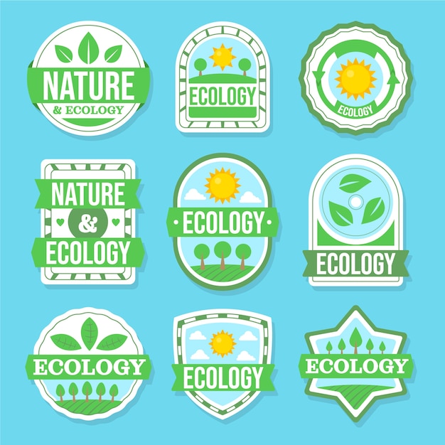 Vettore gratuito distintivi di ecologia dal design piatto