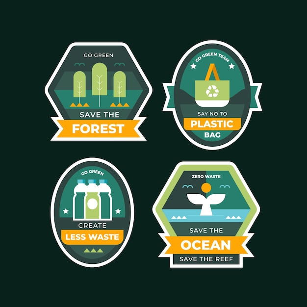 Free vector flat design ecology badges