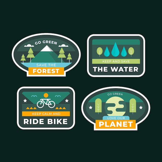 Free vector flat design ecology badges