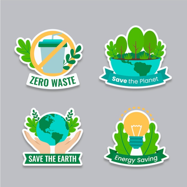 Free vector flat design ecology badges