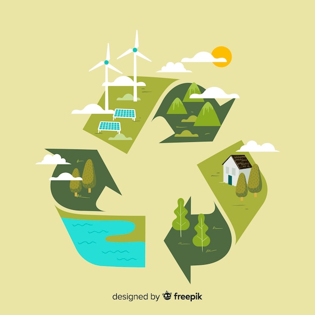 Free vector flat design ecology concept with natural elements