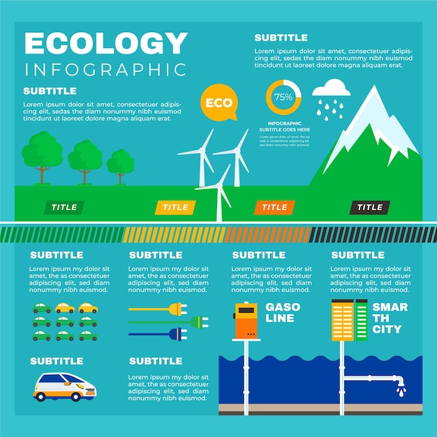 Flat design ecology infographic with retro colors