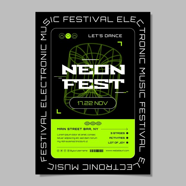 Flat design electronic music fest invitation