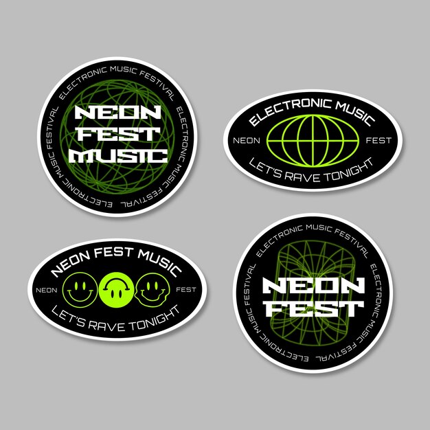 Flat design electronic music fest labels