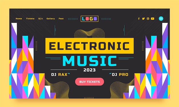 Free vector flat design electronic music landing page