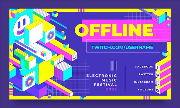 Free vector flat design electronic music twitch background