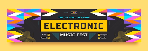 Flat design electronic music twitch banner