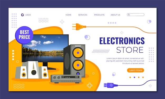 Бесплатное векторное изображение Лэндинг-страница магазина электроники с плоским дизайном