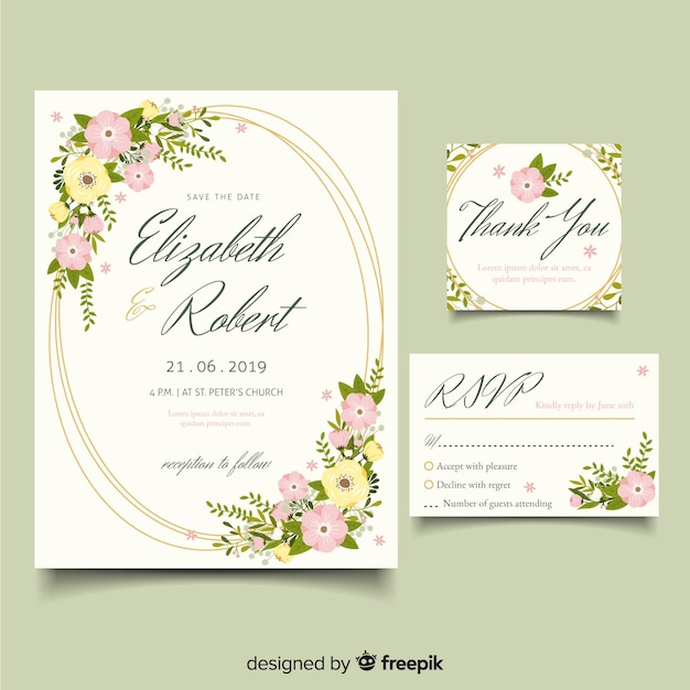Flat design elegant wedding invitation template