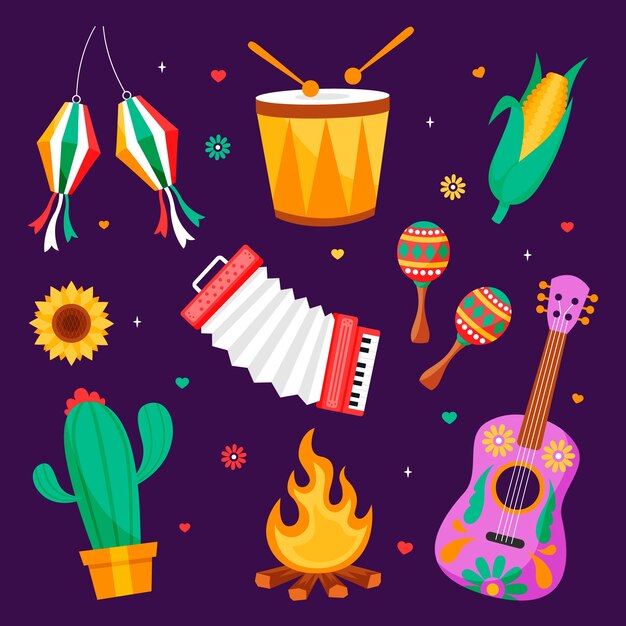 Flat design elements collection for brazilian festas juninas celebration