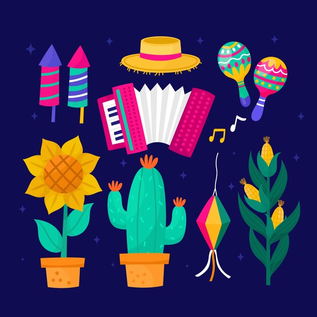 flat design elements collection for brazilian festas juninas celebration