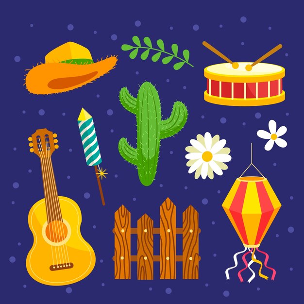 Flat design elements collection for brazilian festas juninas celebration