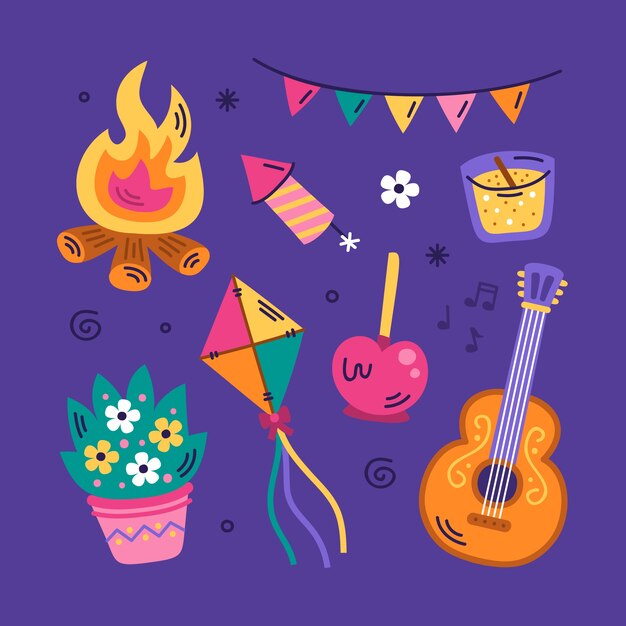 Flat design elements collection for brazilian festas juninas celebrations