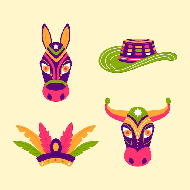 Free vector flat design elements collection for carnaval de barranquilla celebration