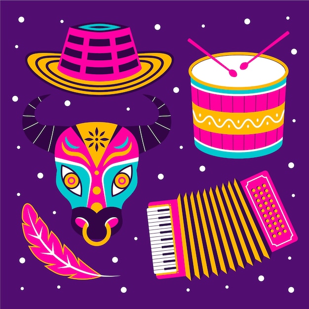 Free vector flat design elements collection for carnaval de barranquilla celebration