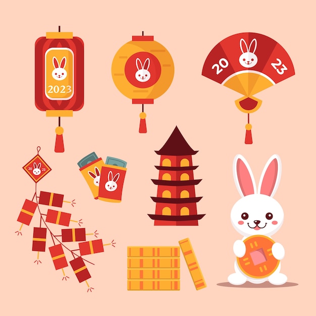 Vettore gratuito collezione di elementi di design piatto per il festival del capodanno cinese