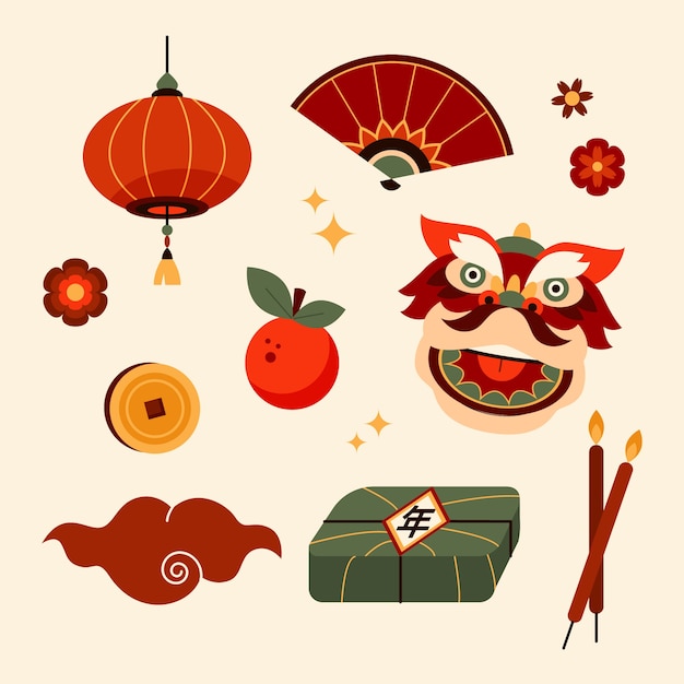 Vettore gratuito collezione di elementi di design piatto per il festival del capodanno cinese