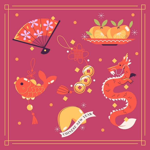 Flat Design Elements for Chinese New Year Festival