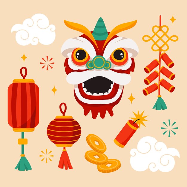 Flat design elements collection for chinese new year festival