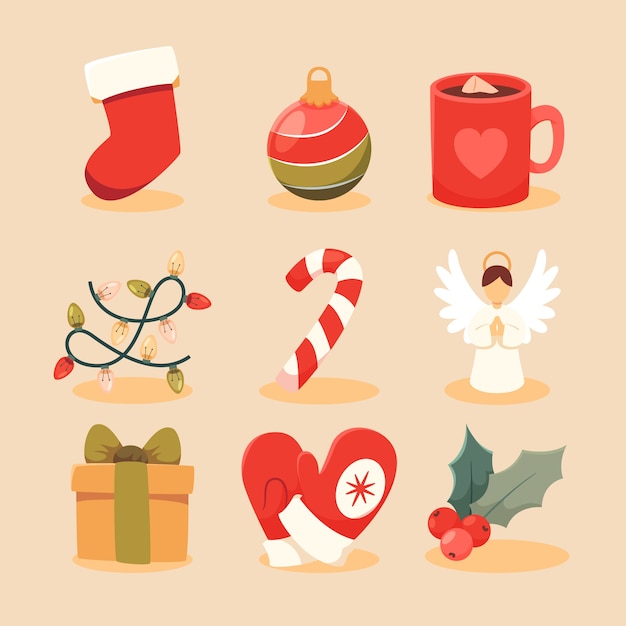 Free vector flat design elements collection for christmas season