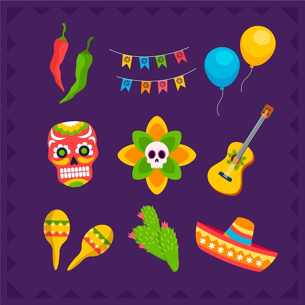 Collezione di elementi di design piatto per la celebrazione del cinco de mayo