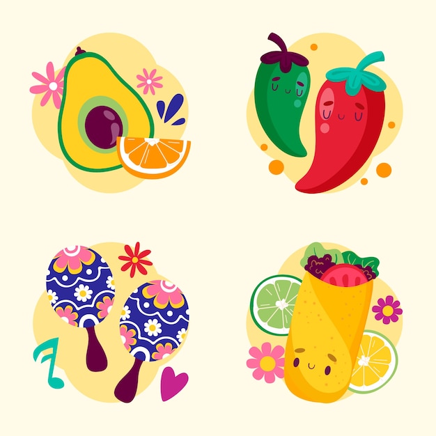 Free vector flat design elements collection for cinco de mayo celebration