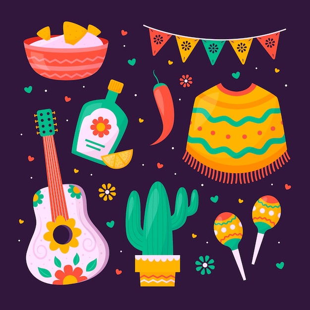 Коллекция элементов плоского дизайна для празднования синко де майо