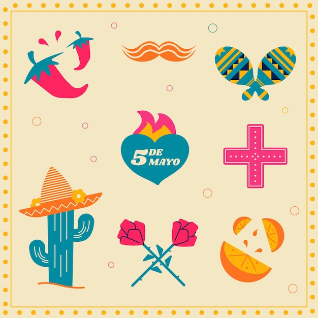 Free vector flat design elements collection for cinco de mayo celebration