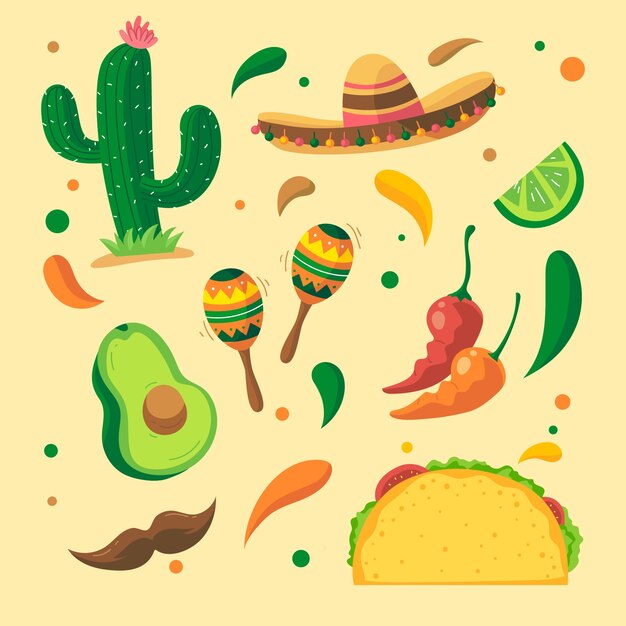 Free vector flat design elements collection for cinco de mayo celebration