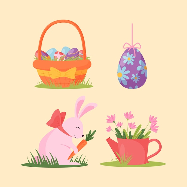 Free vector flat design elements collection for easter celebration