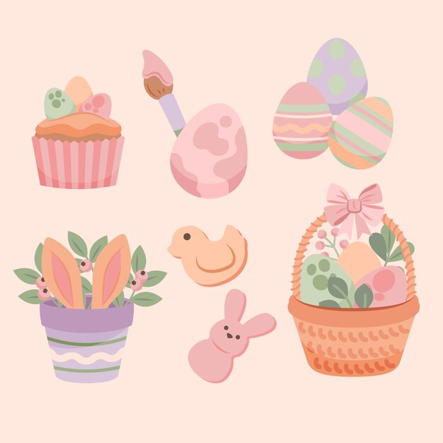 Free vector flat design elements collection for easter holiday