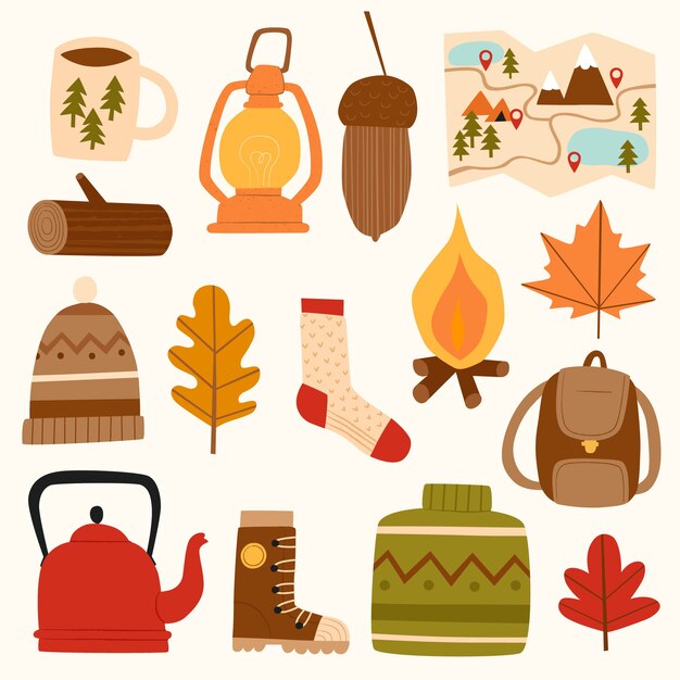 Flat design elements collection for fall season