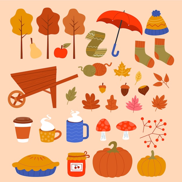 Flat design elements collection for fall season