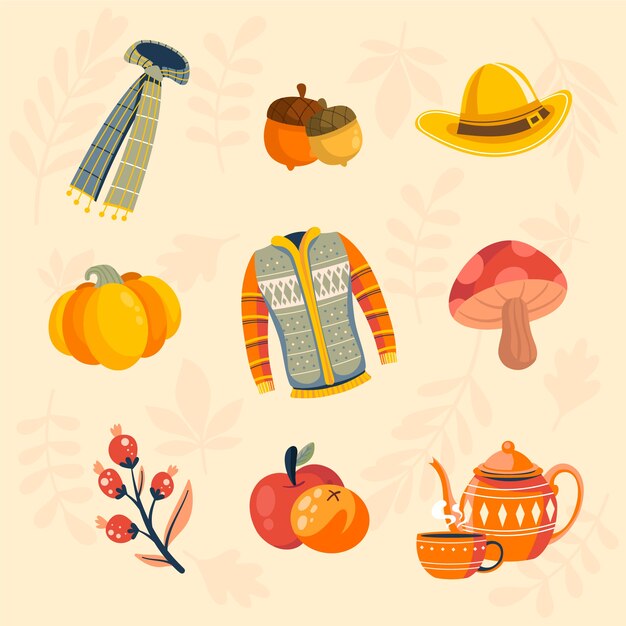Flat design elements collection for fall season