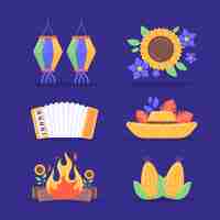 Бесплатное векторное изображение Коллекция элементов плоского дизайна для бразильских праздников festas juninas