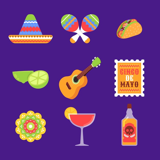 무료 벡터 cinco de mayo 축하를 위한 평면 디자인 요소 컬렉션