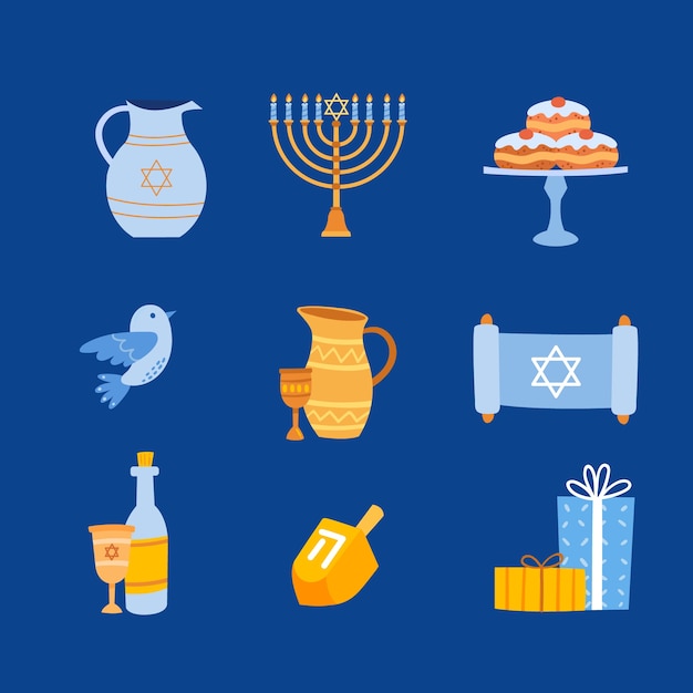 Vettore gratuito collezione di elementi di design piatto per la celebrazione ebraica di hanukkah