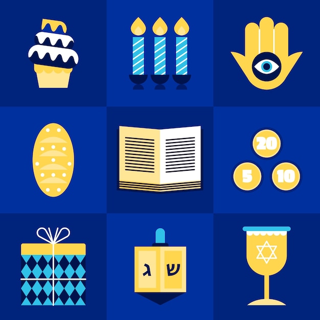 Free vector flat design elements collection for jewish hanukkah holiday