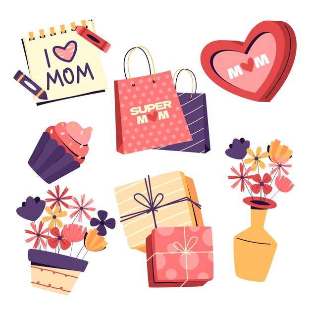 Коллекция плоских элементов дизайна для празднования Дня матери на испанском языке