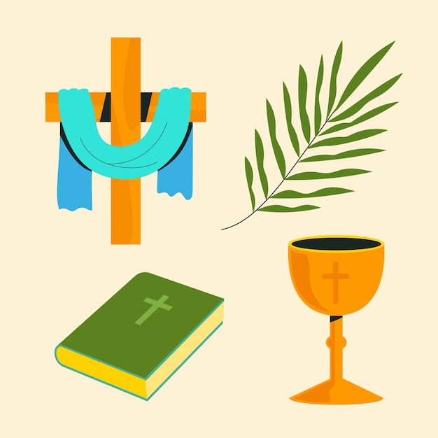 Vettore gratuito collezione di elementi di design piatti per palm sunday.