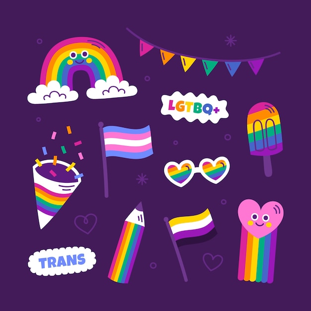 Free vector flat design elements collection for pride month celebration