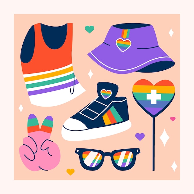 Free vector flat design elements collection for pride month celebration